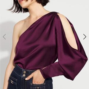 Cold-Shoulder Satin One-Arm Top - Plum